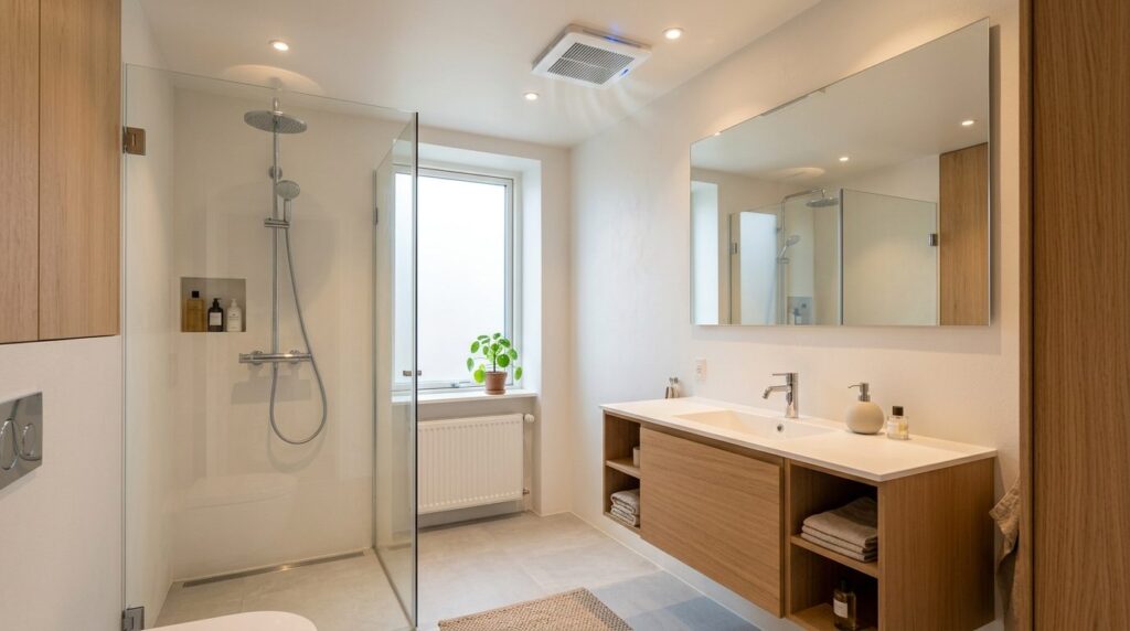 Modern bathroom interior featuring proper ventilation with a