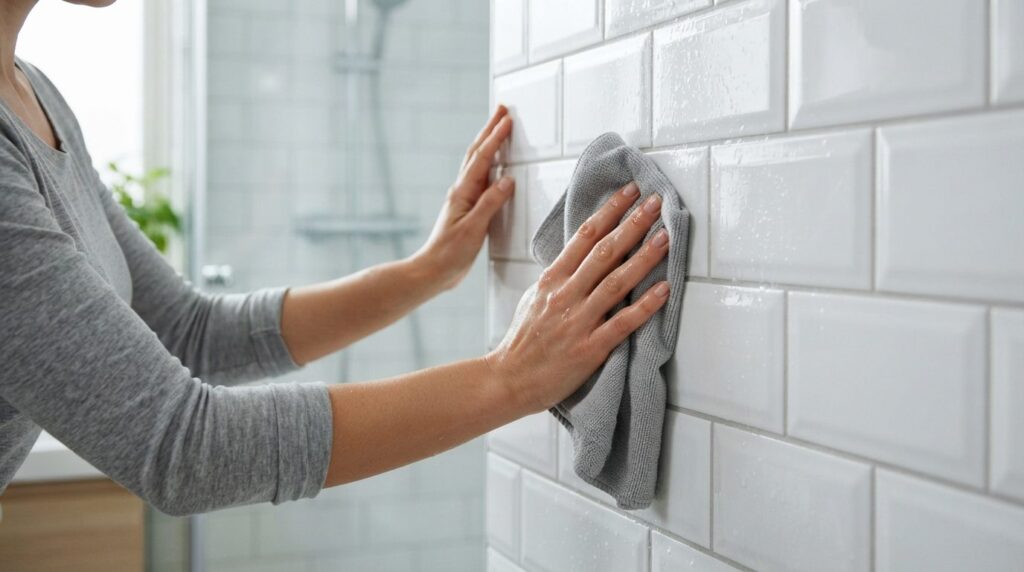 Close-up professional stock photo of a person cleaning a whi