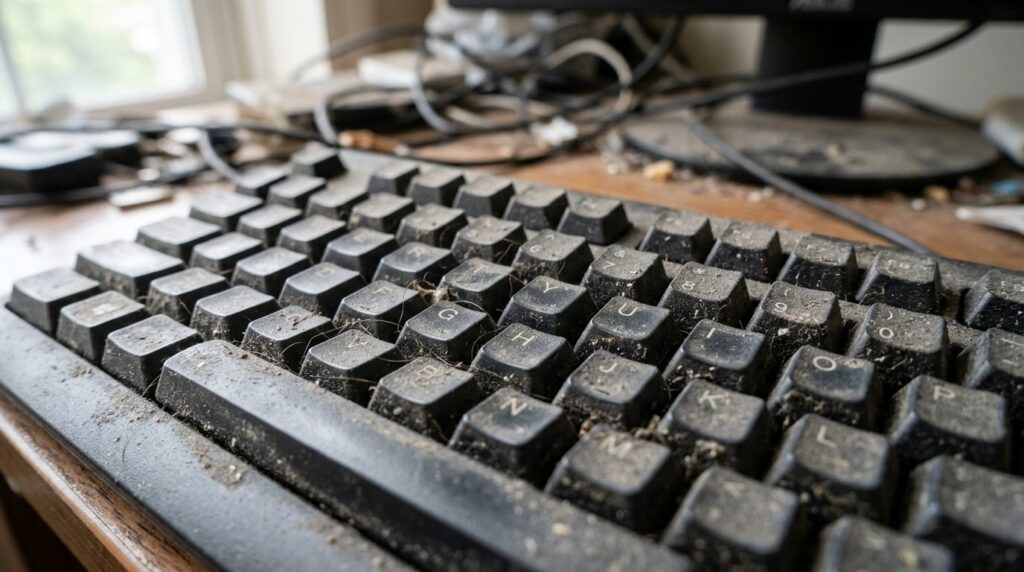 Close-up professional photograph of a computer keyboard cove