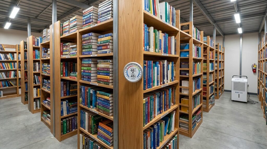 Stock photo of a climate-controlled storage area with stacke