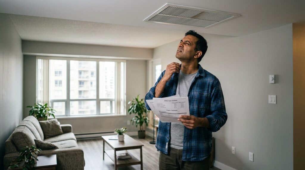 Affordable budget-conscious homeowner examining ventilation